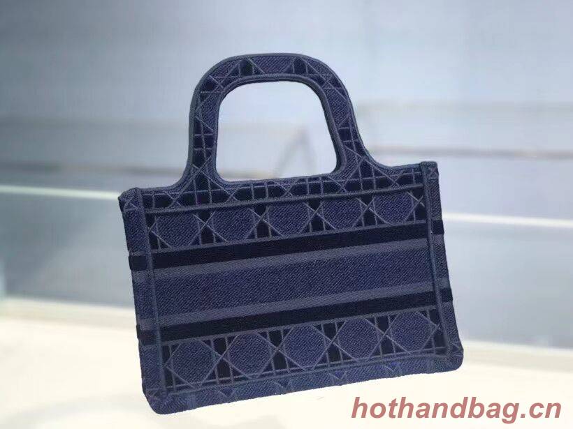 MINI DIOR BOOK TOTE blue Cannage Embroidered Velvet S5475Z