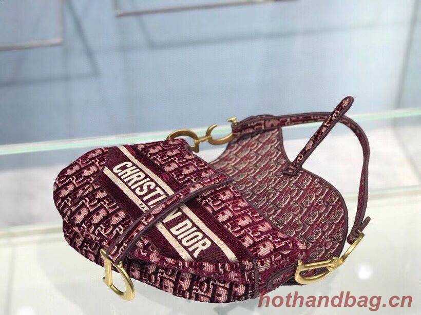 SADDLE BAG Dior Oblique Embroidered Velvet C0044 Burgundy