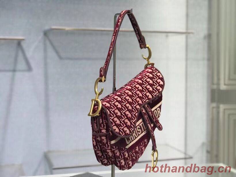 SADDLE BAG Dior Oblique Embroidered Velvet C0044 Burgundy