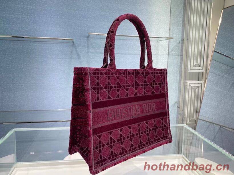 SMALL DIOR BOOK TOTE Burgundy Cannage Embroidered Velvet M1287Z