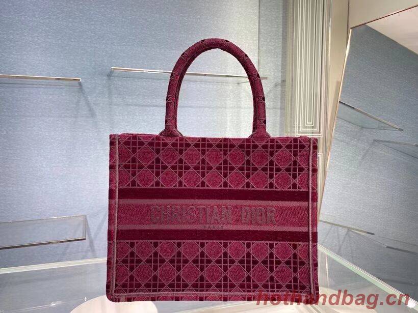 SMALL DIOR BOOK TOTE Burgundy Cannage Embroidered Velvet M1287Z