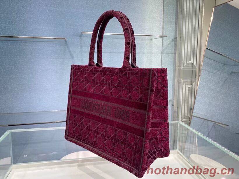 SMALL DIOR BOOK TOTE Burgundy Cannage Embroidered Velvet M1287Z