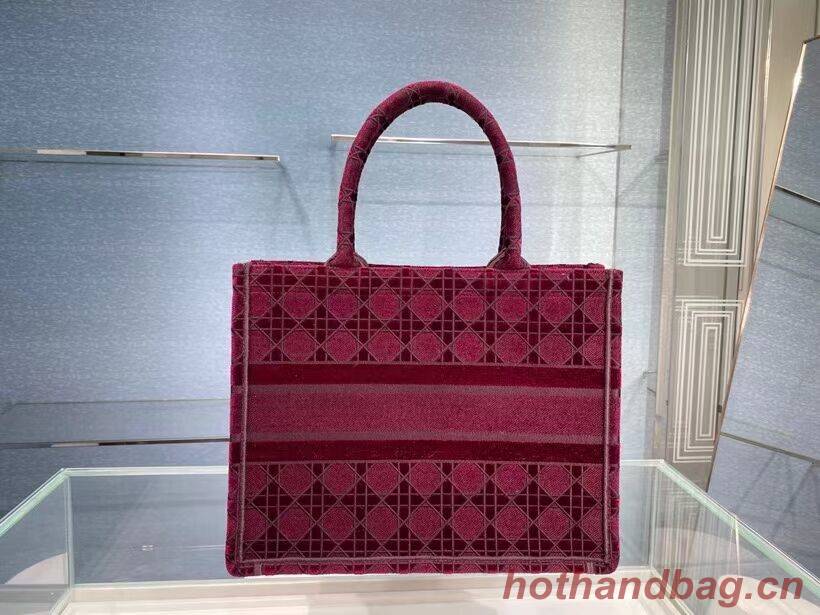 SMALL DIOR BOOK TOTE Burgundy Cannage Embroidered Velvet M1287Z