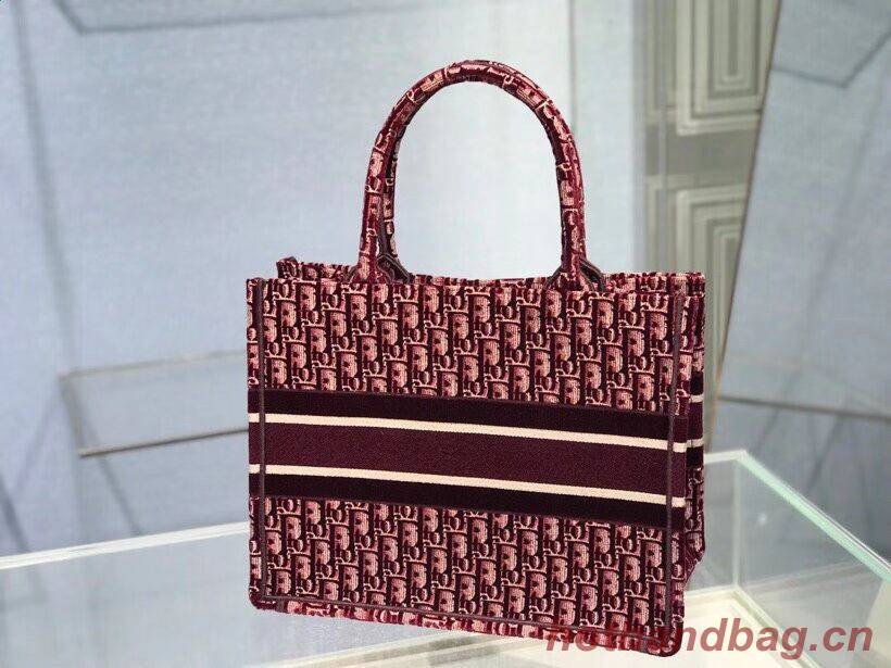 SMALL DIOR BOOK TOTE Burgundy Dior Oblique Embroidered Velvet M1287Z