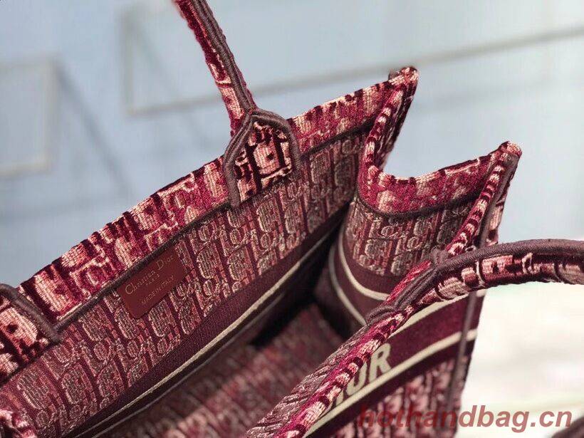 SMALL DIOR BOOK TOTE Burgundy Dior Oblique Embroidered Velvet M1287Z