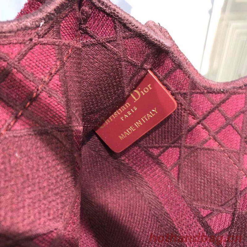 MINI DIOR BOOK TOTE Burgundy Cannage Embroidered Velvet S5475Z