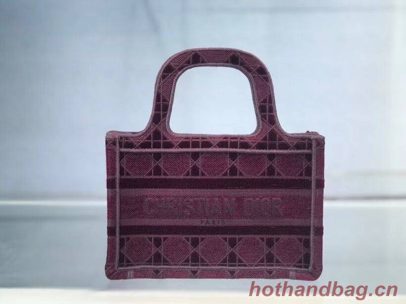 MINI DIOR BOOK TOTE Burgundy Cannage Embroidered Velvet S5475Z