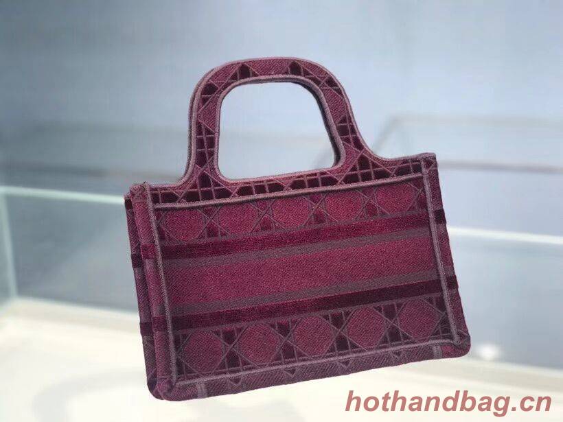 MINI DIOR BOOK TOTE Burgundy Cannage Embroidered Velvet S5475Z