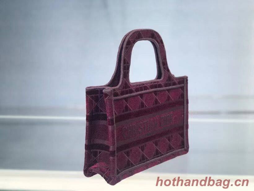 MINI DIOR BOOK TOTE Burgundy Cannage Embroidered Velvet S5475Z