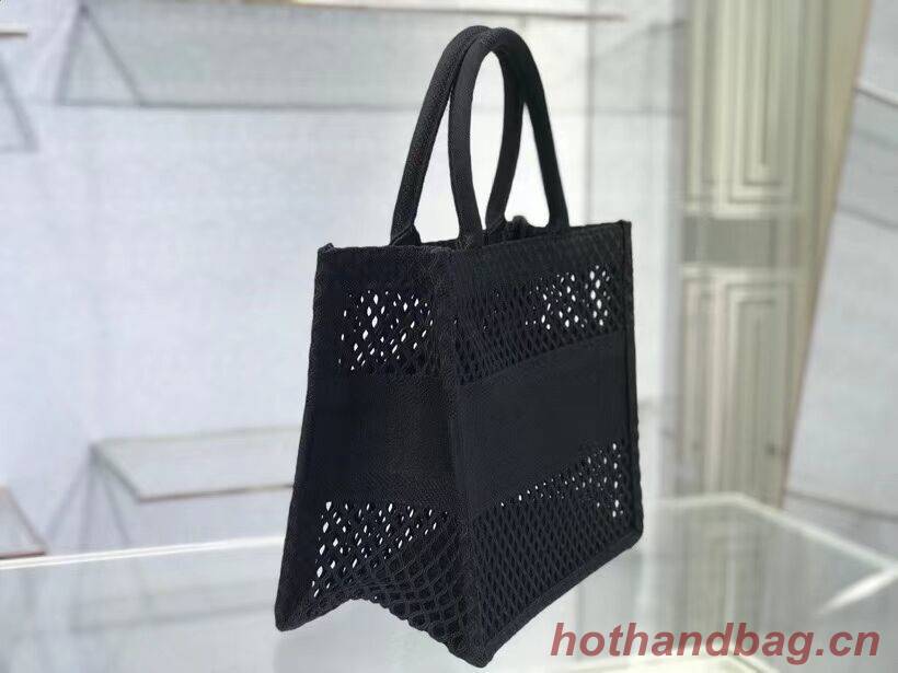 SMALL DIOR BOOK TOTE Black Mesh Embroidery M1296Z