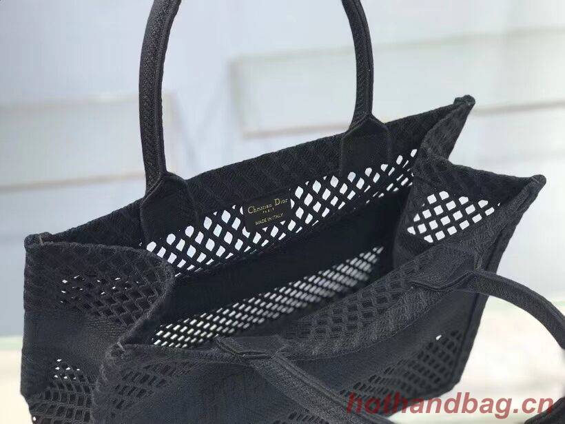 SMALL DIOR BOOK TOTE Black Mesh Embroidery M1296Z