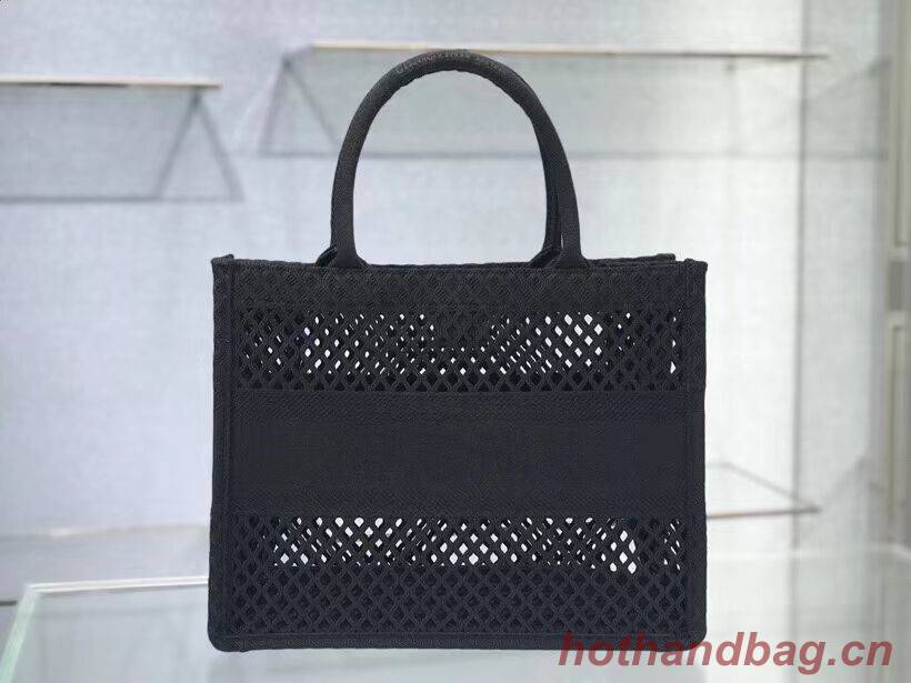 SMALL DIOR BOOK TOTE Black Mesh Embroidery M1296Z