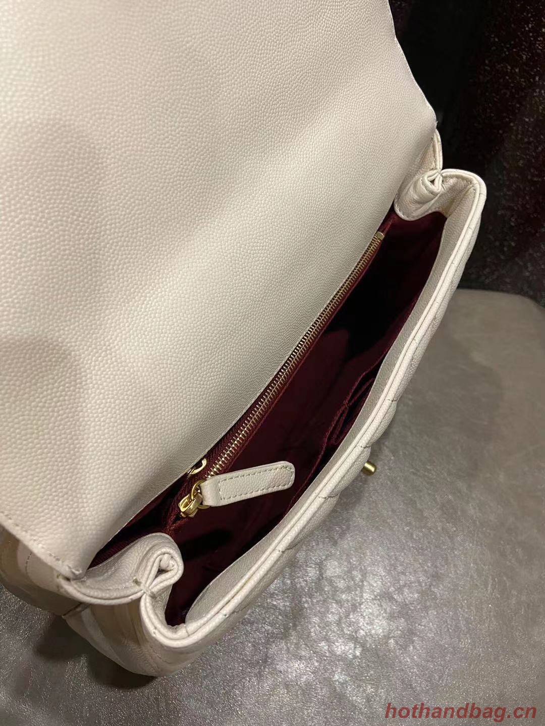 Chanel flap bag with red top handle V92991 white