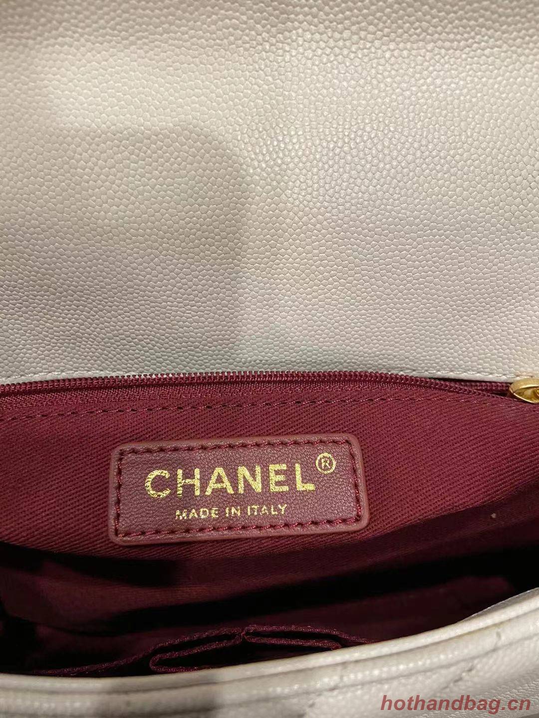 Chanel flap bag with red top handle V92991 white