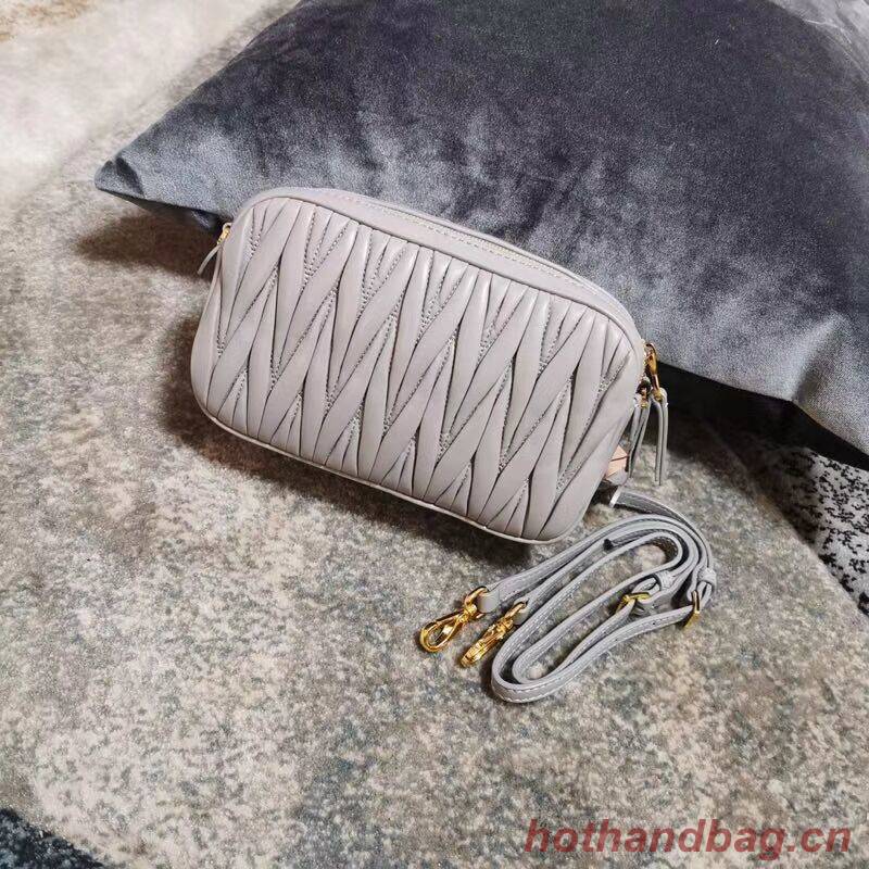 miu miu Matelasse Nappa Leather Shoulder Bag 5BH539A grey