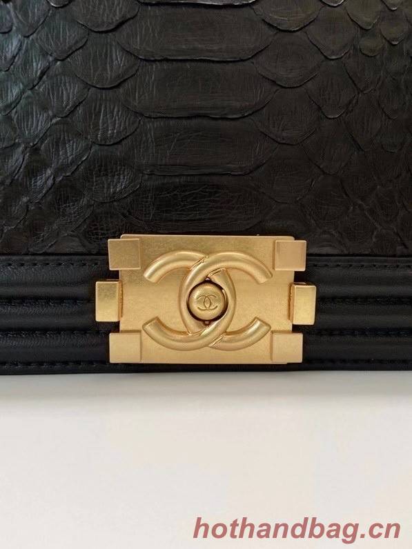 Boy Chanel Flap Shoulder Bag original Snake leather AS67086 black & Gold-Tone Metal 