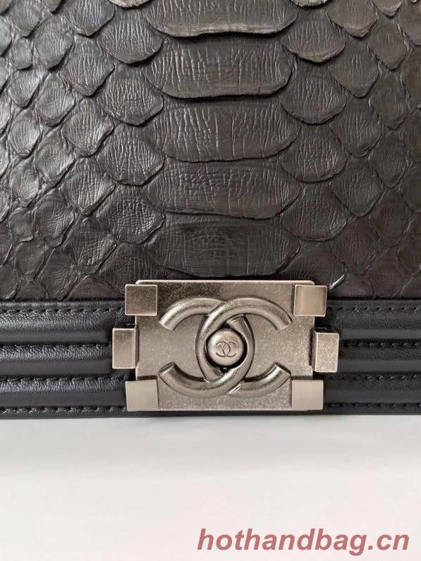 Boy Chanel Flap Shoulder Bag original Snake leather AS67086 black & Silver-Tone Metal