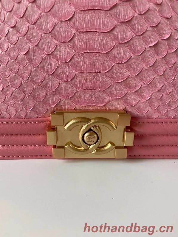 Boy Chanel Flap Shoulder Bag original Snake leather AS67086 pink