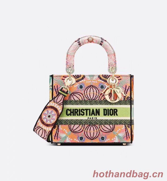 DIOR MEDIUM LADY D-LITE BAG Multicolor Tie & Dior Embroidery M0565OJb