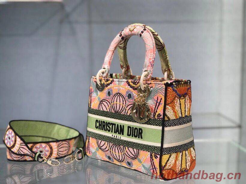 DIOR MEDIUM LADY D-LITE BAG Multicolor Tie & Dior Embroidery M0565OJb