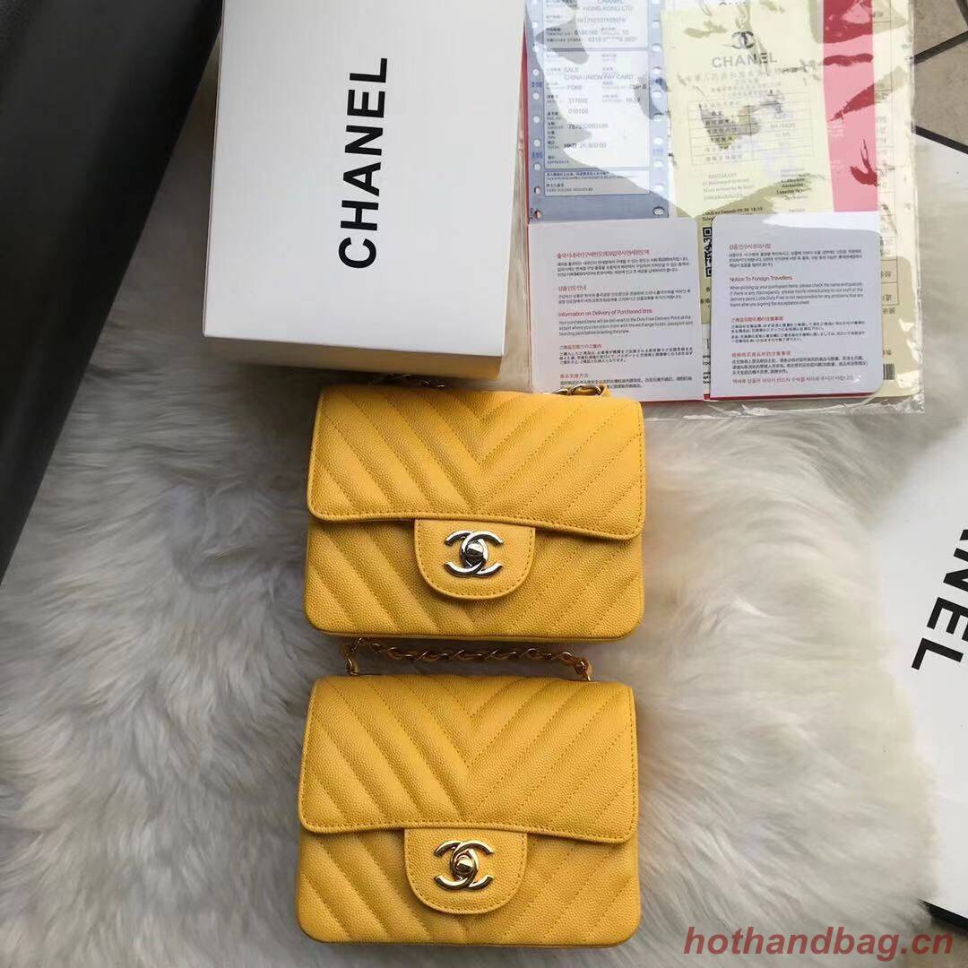 Chanel Classic mini Flap Bag Chevron Caviar Leather A68748 Yellow