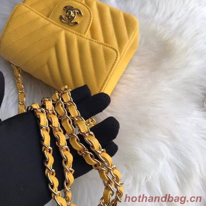 Chanel Classic mini Flap Bag Chevron Caviar Leather A68748 Yellow