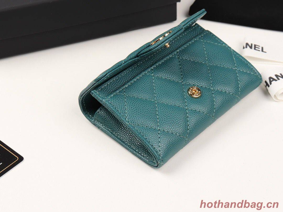 Chanel card holder Calfskin & Gold-Tone Metal A80799 Green