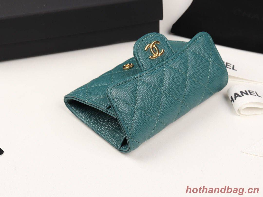 Chanel card holder Calfskin & Gold-Tone Metal A80799 Green