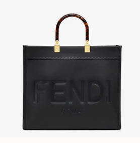 FENDI SUNSHINE MEDIUM black leather shopper 8BH386A