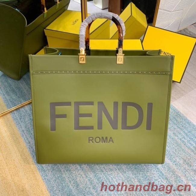 FENDI SUNSHINE MEDIUM green leather shopper 8BH386A