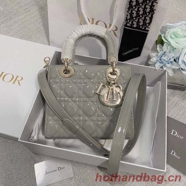 LADY DIOR MY ABCDIOR BAG Gray Patent Cannage Calfskin M0538