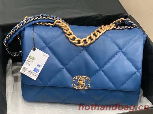 chanel 19 large flap bag AS1162 dark blue