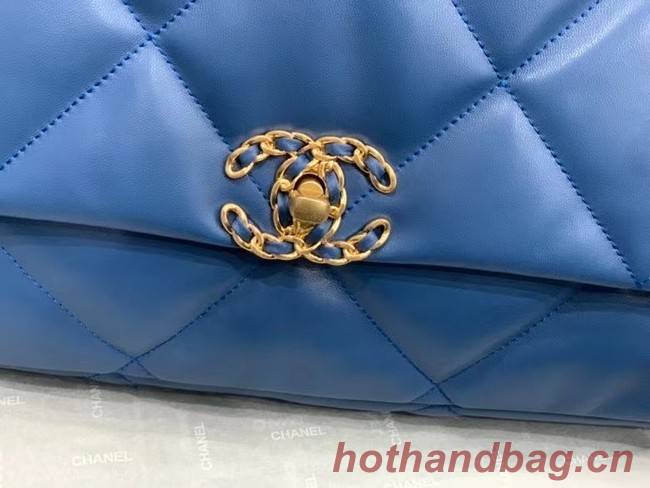 chanel 19 large flap bag AS1162 dark blue