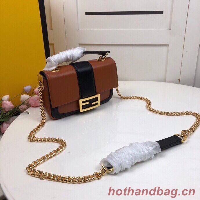 FENDI MINI BAGUETTE CHAIN Brown and blac nappa leather bag 8BS045A