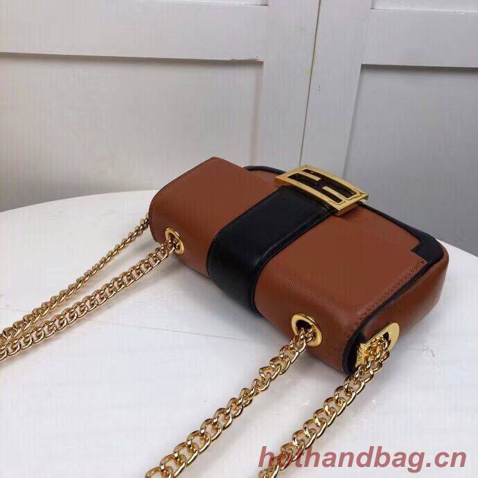 FENDI MINI BAGUETTE CHAIN Brown and blac nappa leather bag 8BS045A