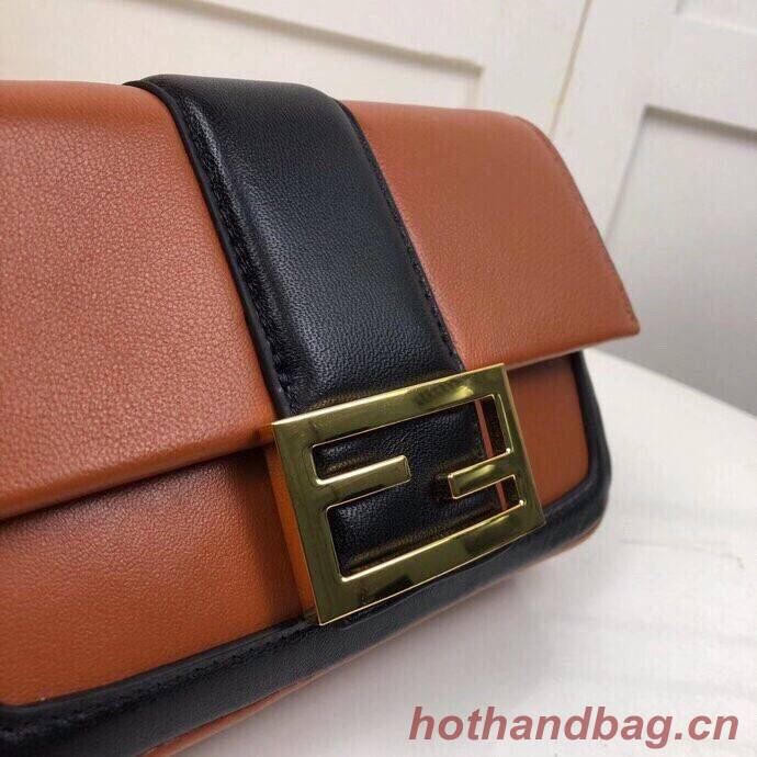 FENDI MINI BAGUETTE CHAIN Brown and blac nappa leather bag 8BS045A