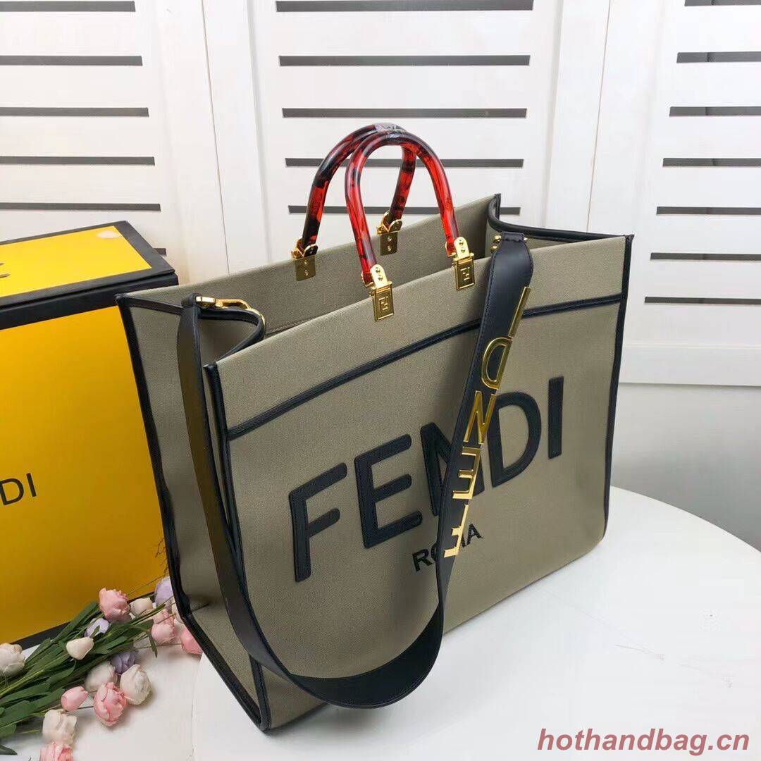 FENDI SUNSHINE LARGE Green flannel shopper 8BH372