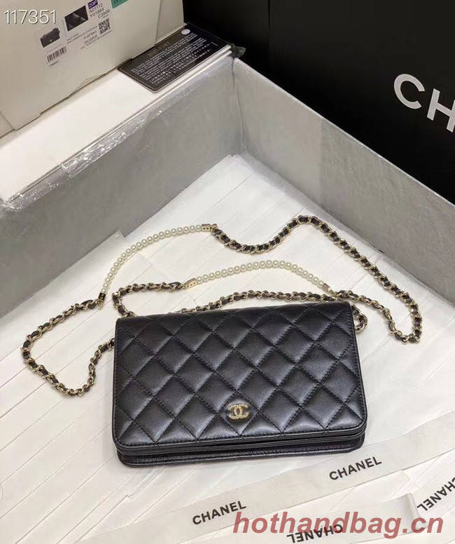 Chanel mini wallet on chain Gold-Tone Metal A84277 black