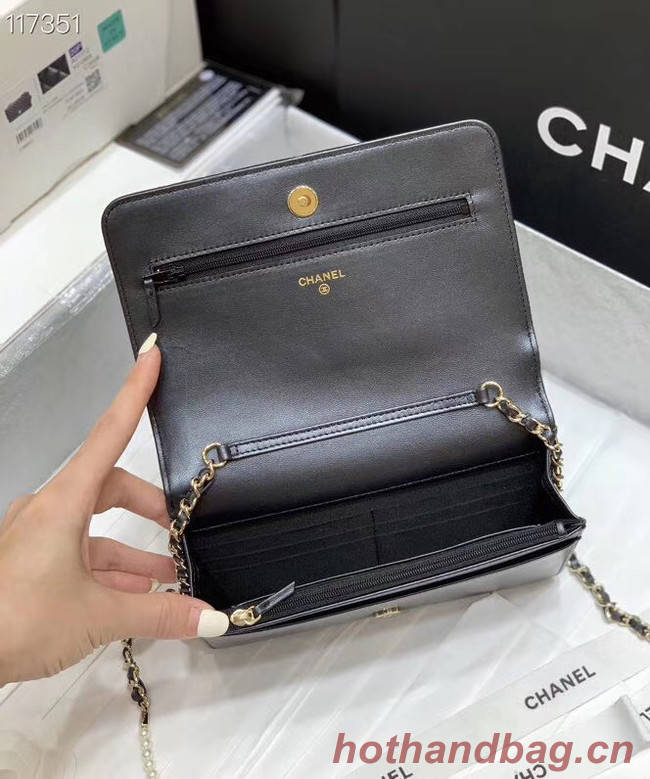 Chanel mini wallet on chain Gold-Tone Metal A84277 black