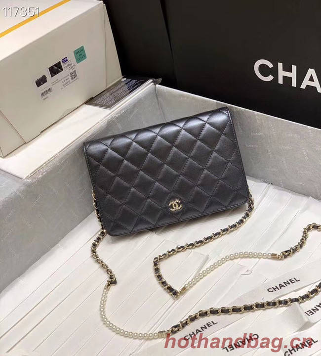 Chanel mini wallet on chain Gold-Tone Metal A84277 black