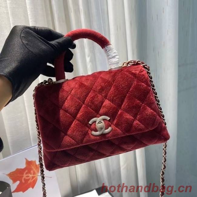 Chanel mini flap bag with top handle AS2215 Burgundy