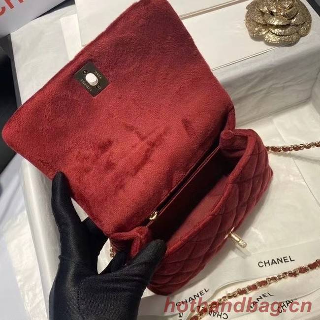 Chanel mini flap bag with top handle AS2215 Burgundy