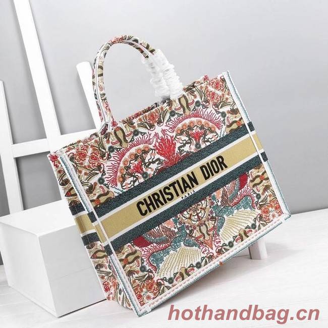 DIOR BOOK TOTE Latte Multicolor Dior Zodiac Embroidery M1286Z-2