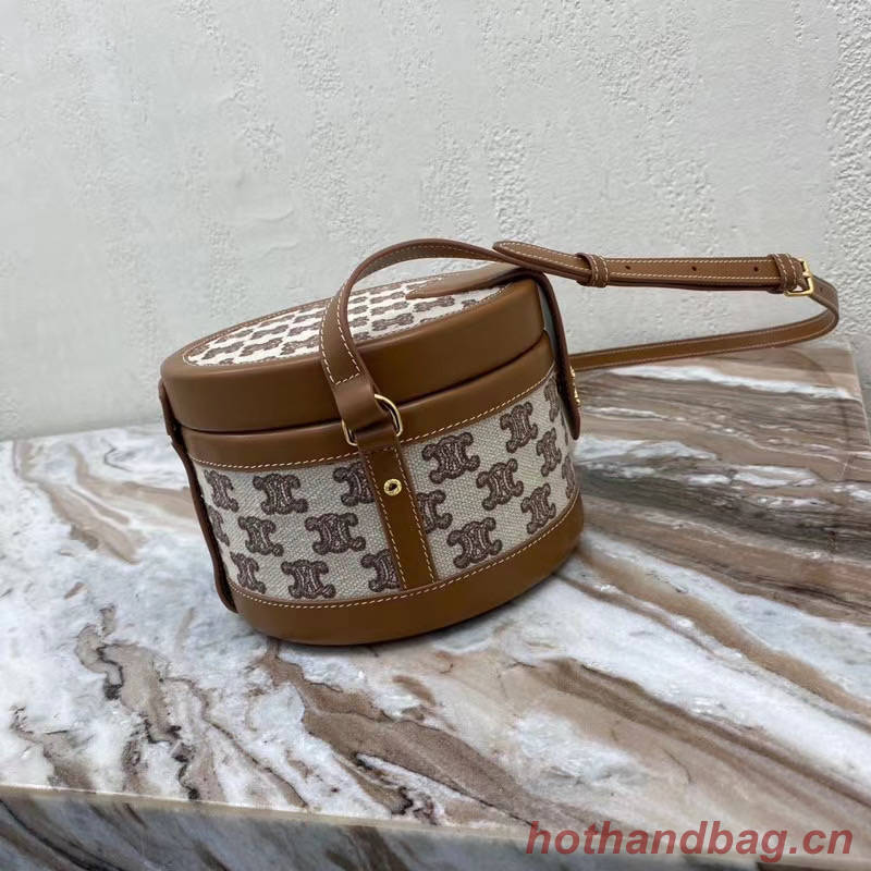 CELINE MEDIUM TAMBOUR BAG IN TEXTILE WITH TRIOMPHE EMBROIDERY 195192 brown&red