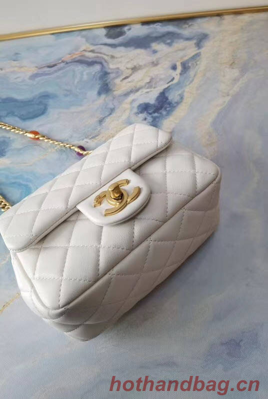 Chanel flap bag Lambskin Resin & Gold-Tone Metal  AS2379 white