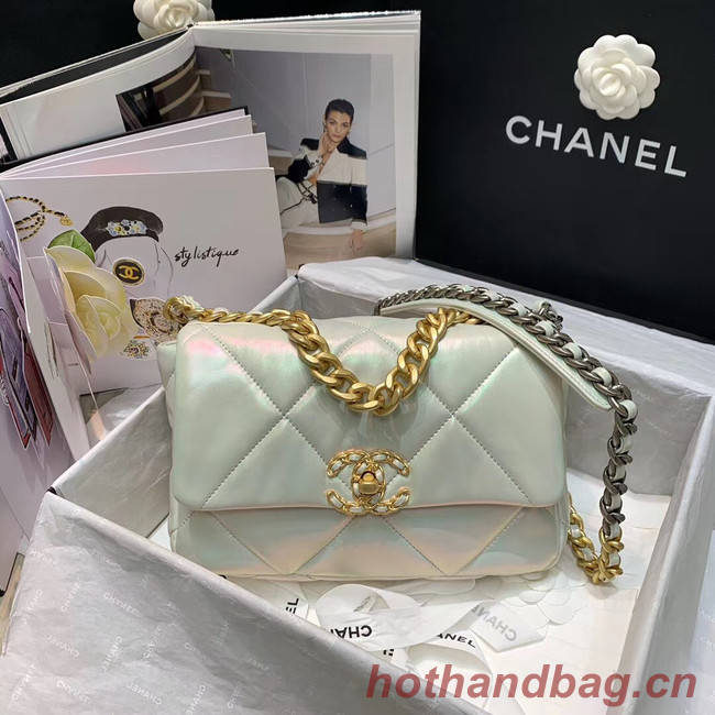 chanel 19 large flap bag AS1160 White