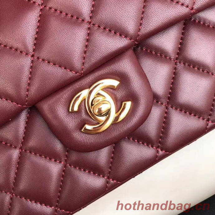 chanel classic handbag Lambskin & gold Metal A01112 Burgundy