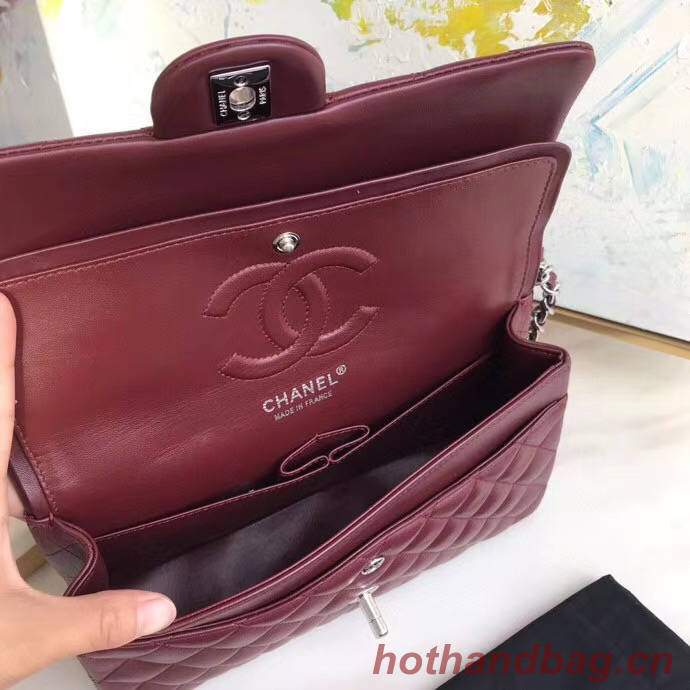 chanel classic handbag Lambskin & silver Metal A01112 Burgundy