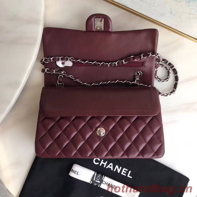 chanel classic handbag Lambskin & silver Metal A01112 Burgundy