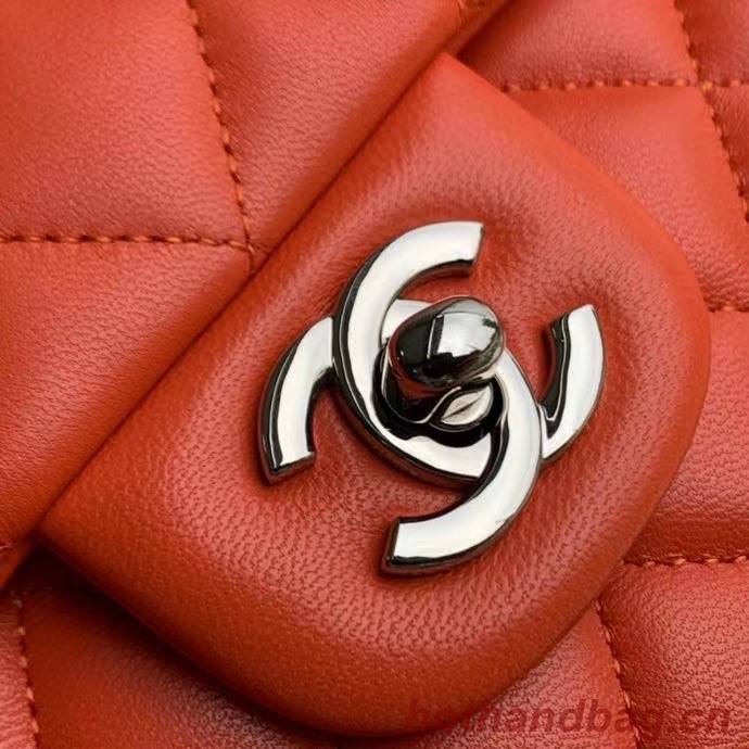 chanel classic handbag Lambskin & silver Metal A01112 red